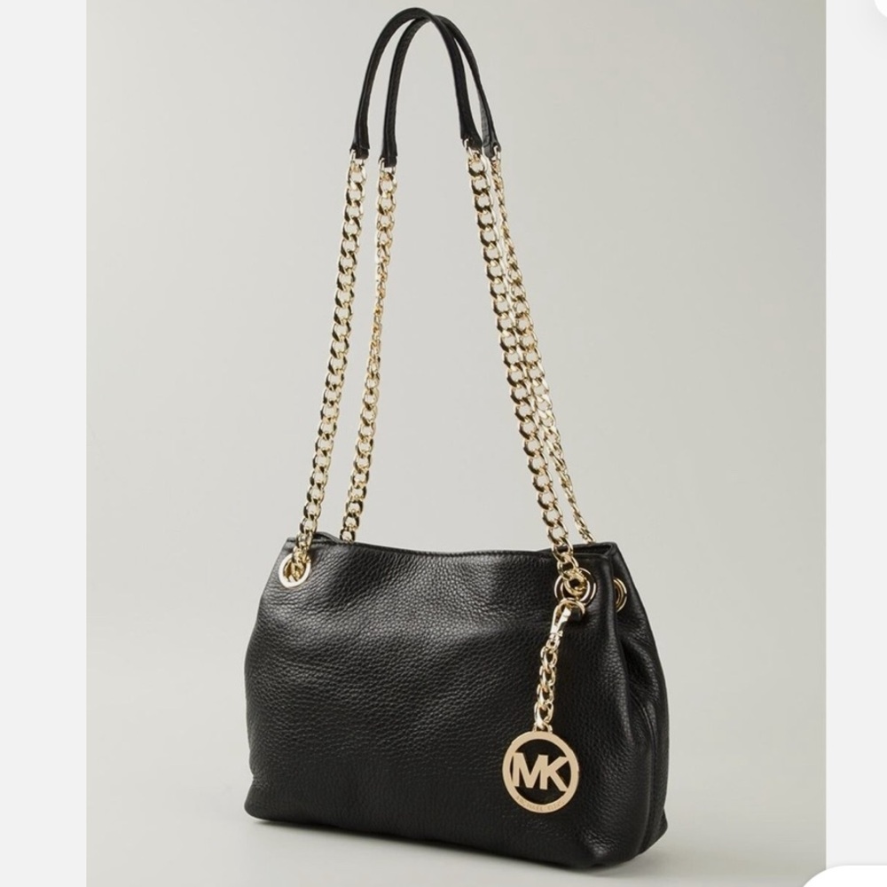 *Michael Kors Jet Set chain shoulder bag black pebbled leather gold tone